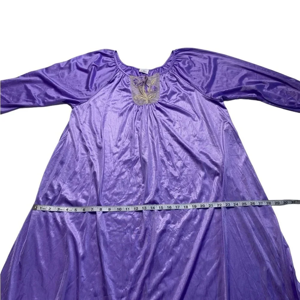 Vintage Milco New York Long Nightgown Nightdress Lavender Lace Floral Inset OS